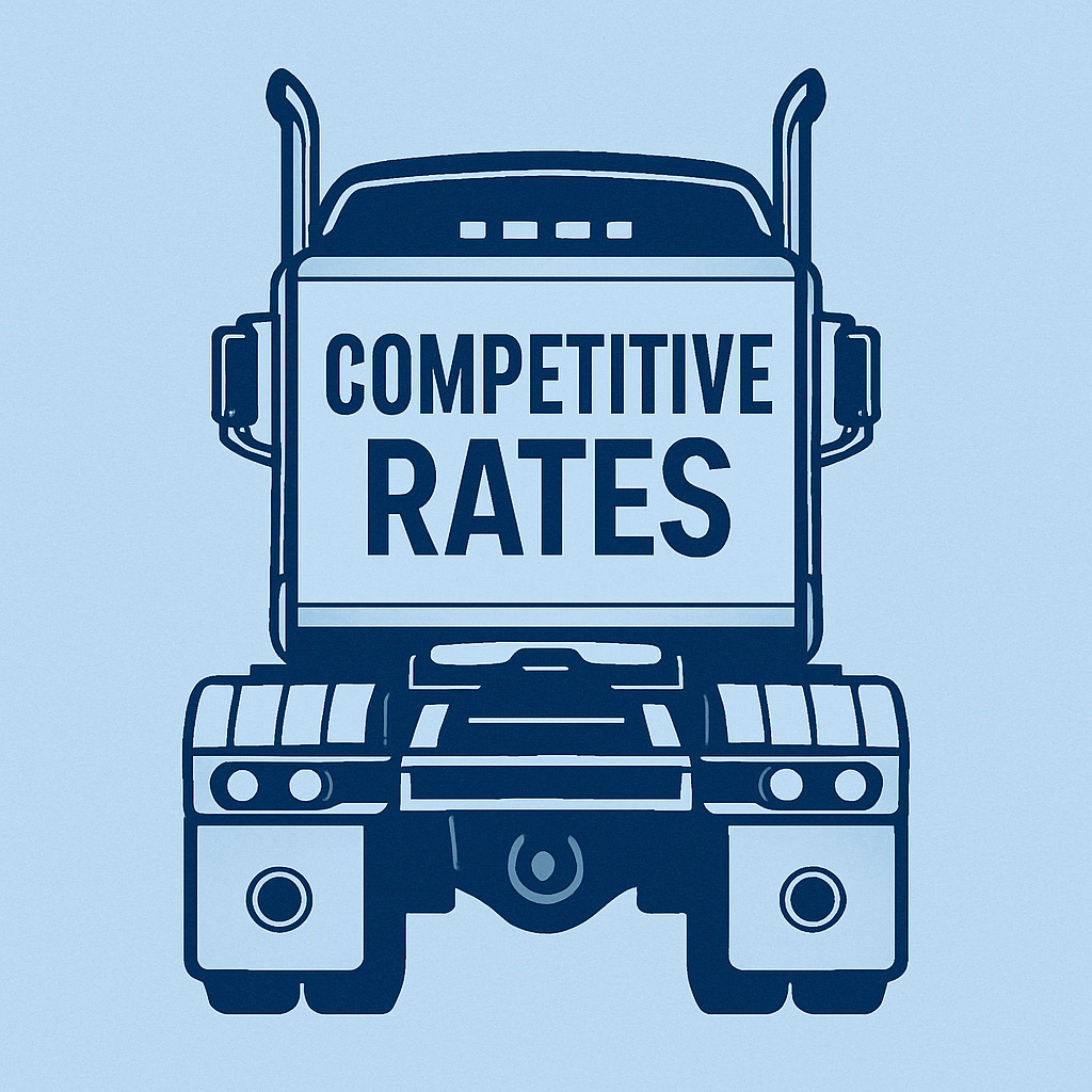 Illustrated blue back of truck cab with Competitive Rates written - North City Diesel